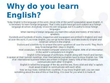 Bemutatkozás Miért angolul tanulni