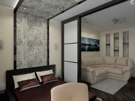 Hálószoba, nappali fotó, hogyan lehet a helyiség kialakítása a Hruscsov, és a tetőtérben, a döntés, hogy hozzon létre