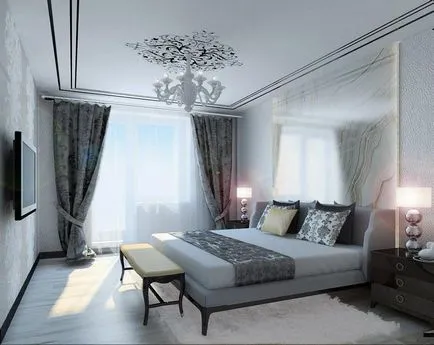 Dormitorul în nuanțe de gri fotografie alb design interior, culoare și stil de pereți mici, cu luminoase