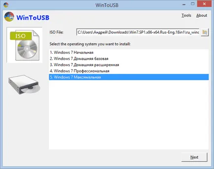 instrument Wintousb pentru a instala și rula Windows 7 de la USB-drive