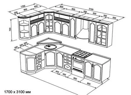 Schița cu bucătărie dimensiuni colț de bucătărie, desen bucătărie cu mâinile sale, imagini de interior ca