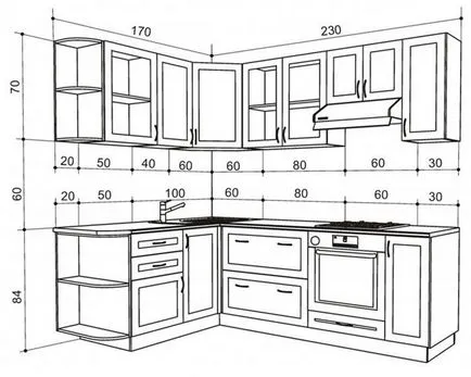 Schița cu bucătărie dimensiuni colț de bucătărie, desen bucătărie cu mâinile sale, imagini de interior ca