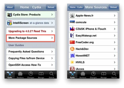 Hogyan adjunk új források cydia, hírek, vélemények alkalmazások és tárolók cydia