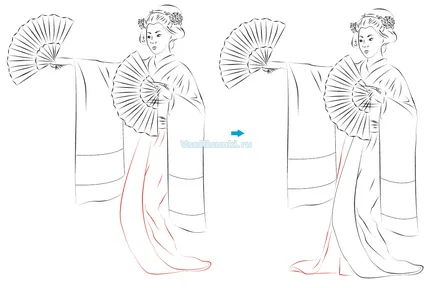 Cum de a desena fată japoneză într-un kimono cu un creion în etape