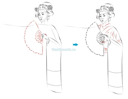 Как да се направи японски момиче в кимоно с молив на етапи