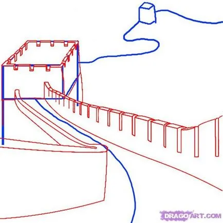 Cum de a desena un creion cu un zid mare chinez în etapele 1