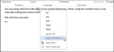 Cum de a lucra cu dicționare de utilizator în cuvânt 2013