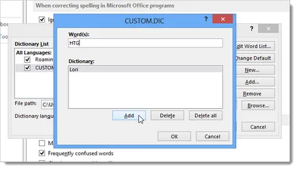 Cum de a lucra cu dicționare de utilizator în cuvânt 2013