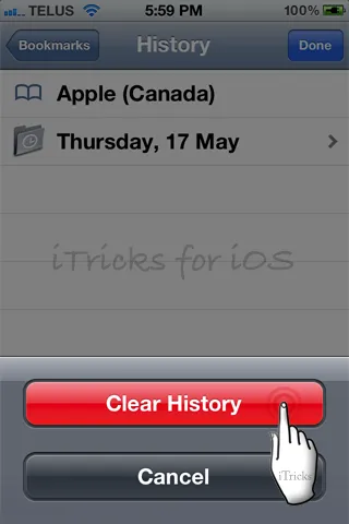 Как да изтрия историята на сафари браузър на Iphone и IPAD