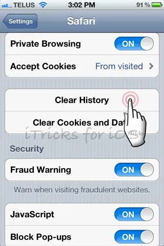 Как да изтрия историята на сафари браузър на Iphone и IPAD