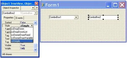 Component delphi legördülő menüből