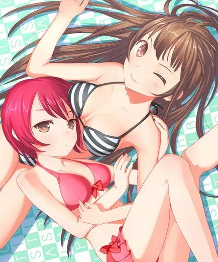 Gyönyörű anime lány, fekete, fehér, piros, rózsaszín haj, valamint anime lányok