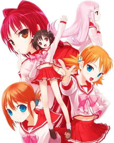 Gyönyörű anime lány, fekete, fehér, piros, rózsaszín haj, valamint anime lányok
