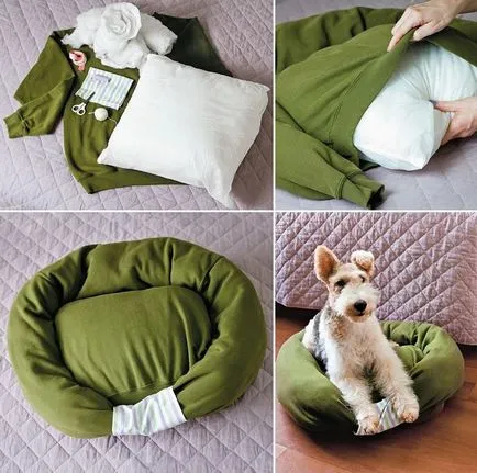 Кресло за кучета с ръцете си от дърво или от стар пуловер, модел, снимка и видео