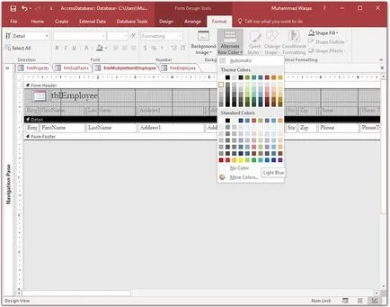 MS Access, за да промените формата