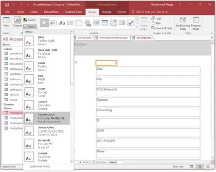 MS Access, за да промените формата