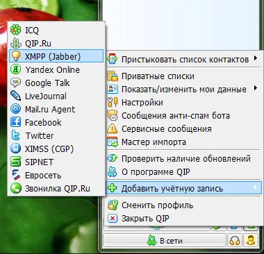 Създаване Jabber (XMPP) vkontatke на QIP Infium на 2010 г. и