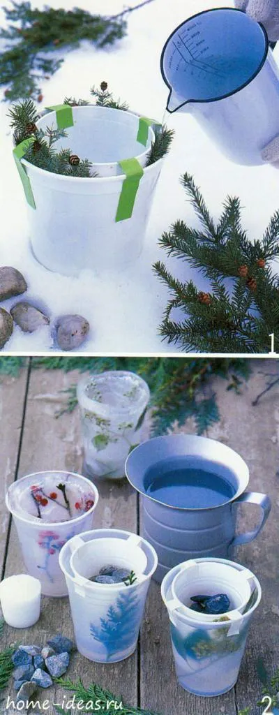 decoratiuni de Crăciun din gheață cu mâinile lor