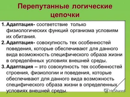 Prezentarea privind apariția adaptări și caracterul lor relativ efectuat un profesor de biologie