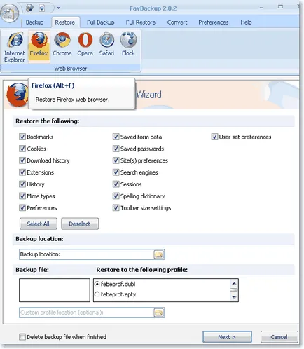 favbackup backup program opera, Internet Explorer, Mozilla Firefox, Chrome,