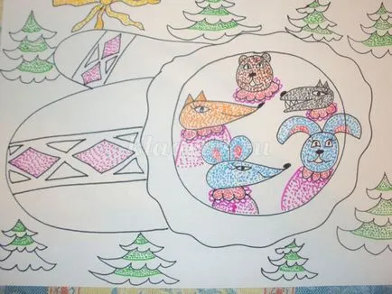 Desen pentru copii cu vârsta de 5-10 ani „casa-mănușă de box pentru animale“, în etape cu fotografii
