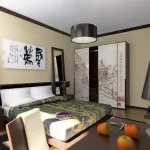 Dormitor în stil japonez de design și elemente de design interior fotografie