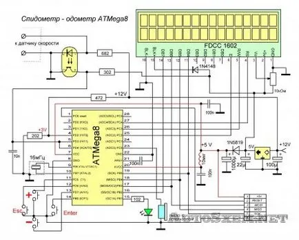 Vitezometru odometru pe microni 16x2 cataramă ATmega8 sau 16h4