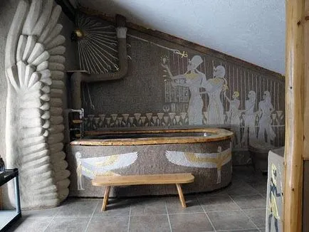 Fürdőszoba egyiptomi stílusú, a civilizáció bölcsője a lakásban, belsőépítészet