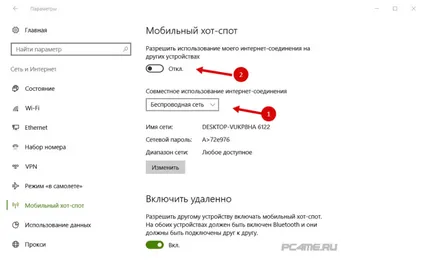 Configurarea punctului de acces printr-un hotspot mobil în Windows 10