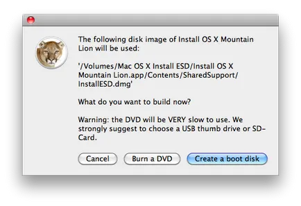 Hozzon létre egy bootolható USB flash meghajtóra vagy egy lemezt OS X hegyi oroszlán, prostomac