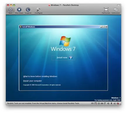 Cikkek a számítógépek - hogyan kell telepíteni a Windows 7-fi segítségével Parallels Desktop