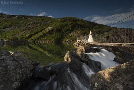 Nászút fényképeket a menyasszony a háttérben lenyűgöző tájak - fotorelax