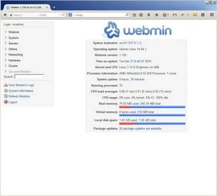 de management server prin intermediul Webmin în serverul ubuntu