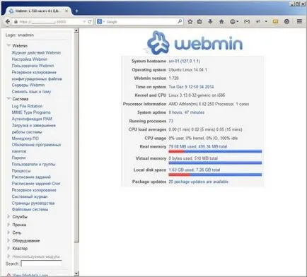 de management server prin intermediul Webmin în serverul ubuntu