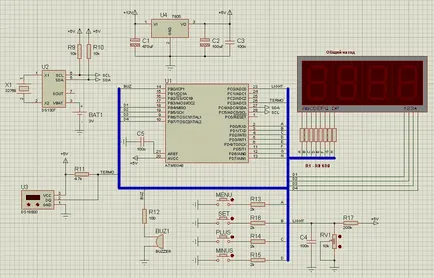 Часовник, будилник, термометър (ATmega8)