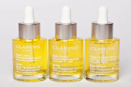 Козметични масла за лице Clarins лотос, сантал, Орхидея Bleue, красота вътрешна за