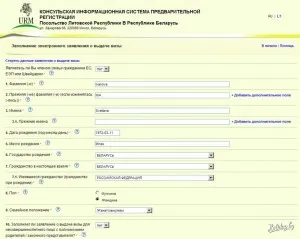 пълнене на пробата в анкетата на визата за Литва