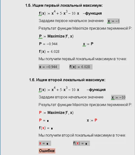 Optimalizálása funkciók egy és több változó PTC Mathcad