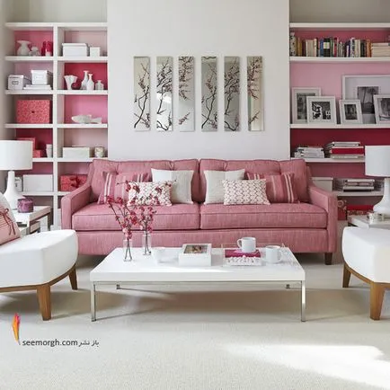 Pink nappali, lakberendezés, rózsaszín, színek, képek, design és otthoni javítások