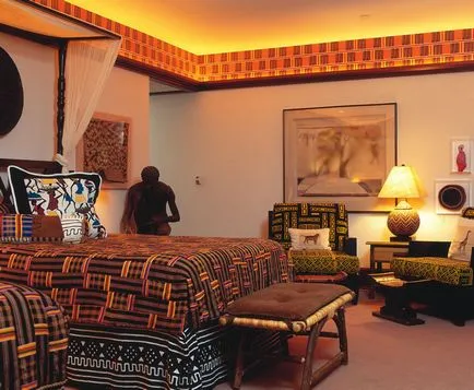 Dormitor în stil african, design interior, podea, pereți