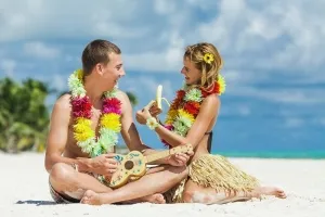 Nunta în script stil hawaiian, design, îmbrăcăminte