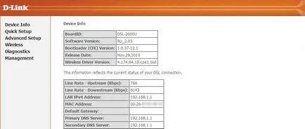 D-LINK DSL 2600u felülvizsgálat konfiguráció és firmware