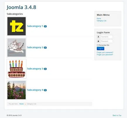 Cum de a crea o listă de categorii cu poze joomla