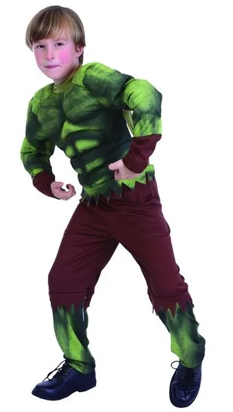 Hulk costum de luptă costum cu muschi, costum de carnaval pentru copii pentru un băiat de vârstă 7-10 ani,