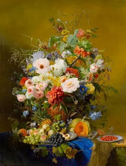 Натюрморт цветя и плодове