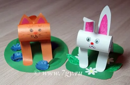 Рана котка и заек в една ливада, за цветна хартия 3d с модел