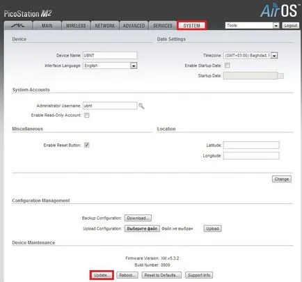 picostation firmware punctul de acces 2 Ubiquiti pentru utilizare într-o rețea UNIFI