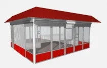 Koncepció és 3D-modellezés, szabadtéri kávézók és éttermek, teraszok és sátrak, pavilonok alatt