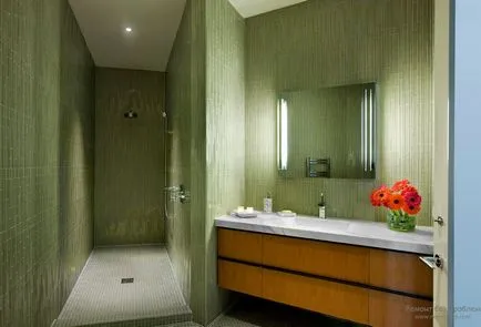 Zöld fürdőszoba és belső design, kombinált szabályok és design, zöld