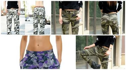 Camouflage nadrág nők - elegáns akcentussal designer gyűjtemények